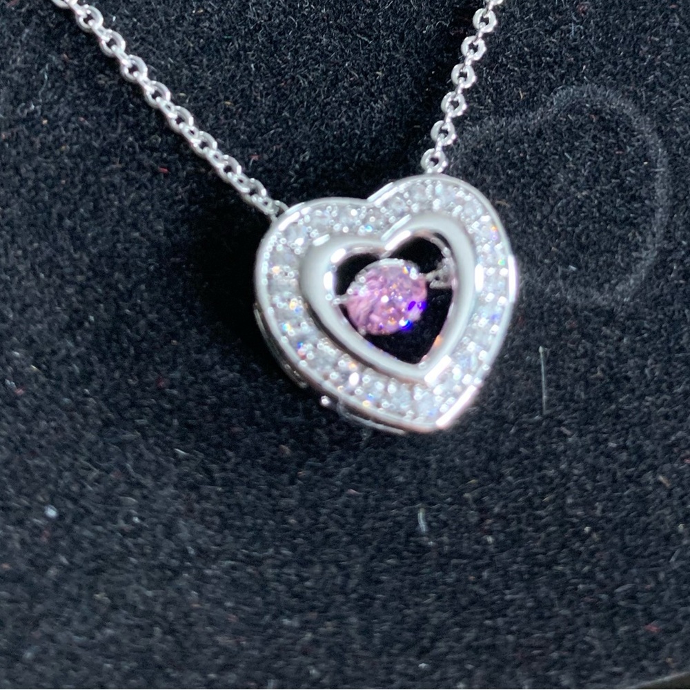 Heart Silver Tone Necklace w/ Birthstone Necklace Jewelry NIB